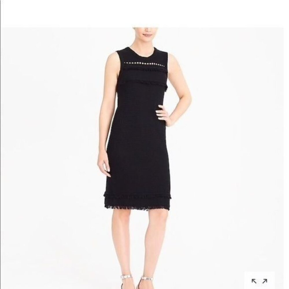 J. Crew Black Cotton Knit Fringe Sheath Sweater Dress - Women's Size XXS